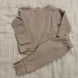 Quincy Mae Beige and White Striped Kids Matching Set